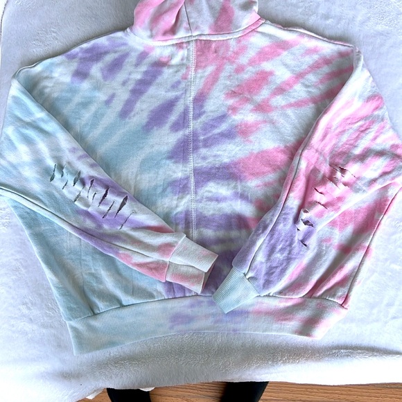 Girls’ Vintage Havana Tie Dye Distressed Lighting Bolt Rhinestone Hoodie 10/12 - Picture 2 of 10